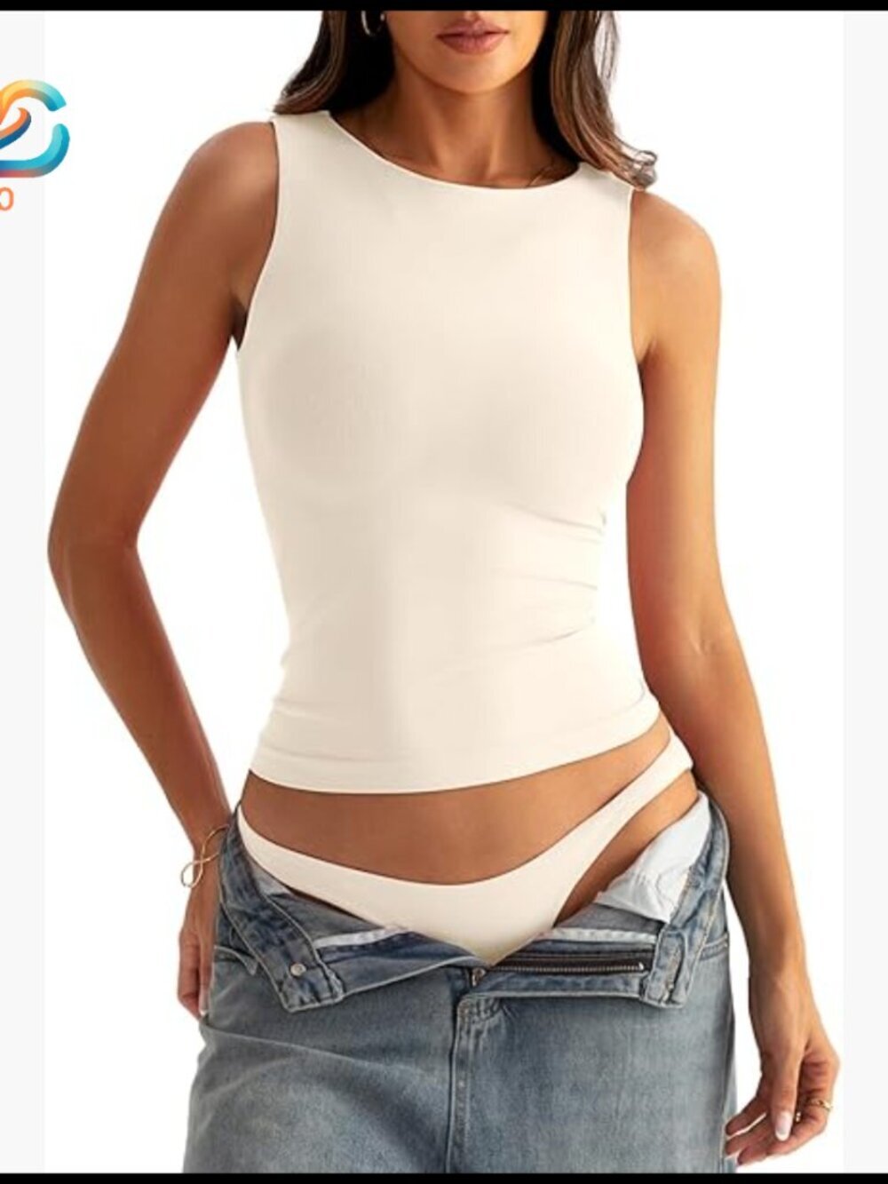 Seamless Double-Layer Tank Top Slim Fit Nylon Spandex Boat Neck